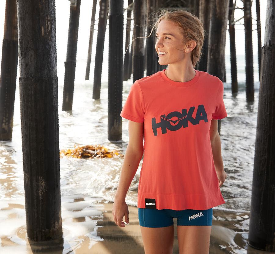 Hoka One One Womens Tee - Brand - Orange - VULX10936